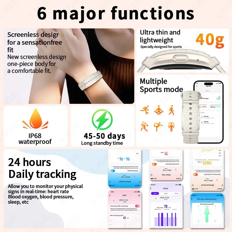 LIGE No Screen Smart Bracelet Women Sports Heart Rate Health Monitor Men's Outdoors Fitness IP68 Smartwatch For Android IOS 2025