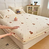 Cartoon Bear Fitted Sheet Bed 150/180cm Cover Skin-friendly Bedsheets Elastic Bed Linen drap de lit (Pillowcase Need Order) 1
