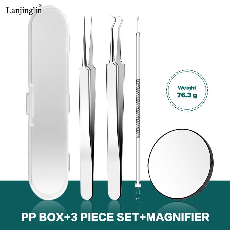 Lanjinglin 1 Set Professional Tweezers Kit /Acne Remover Needles Face Skin Care Cleaner Removal Beauty Makeup Tools 6