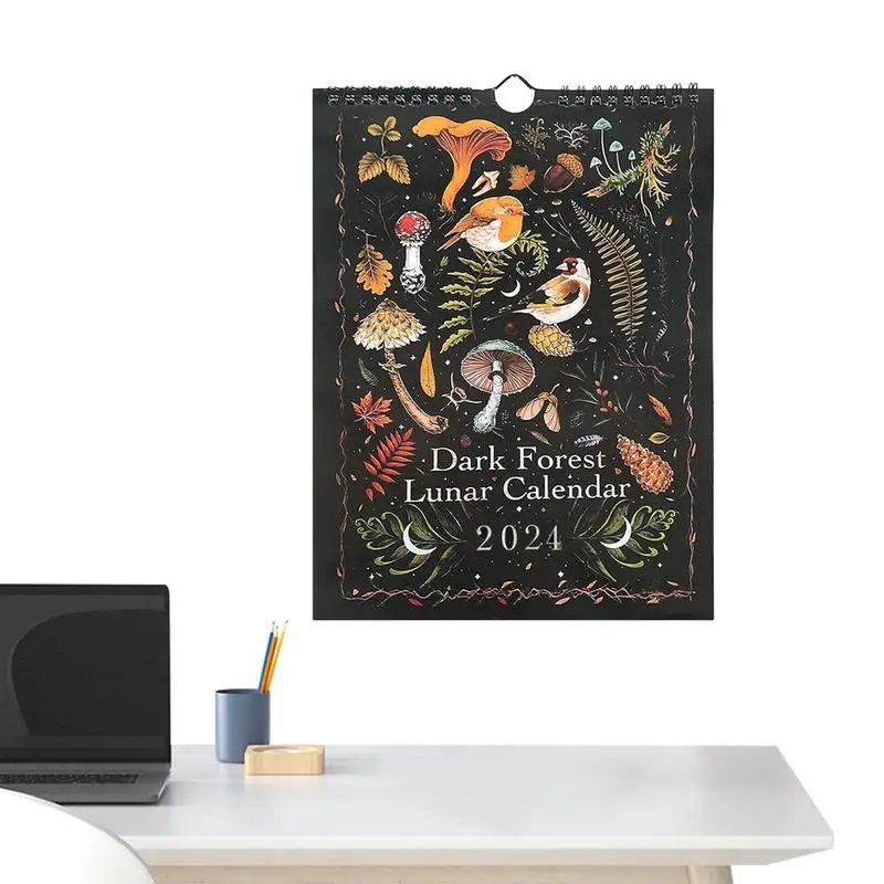 2024 Dark Forest Calendar Wall Calendars With Lunar Phases Waterproof Lunar Calendar 12 Illustrations For Easter And Christmas