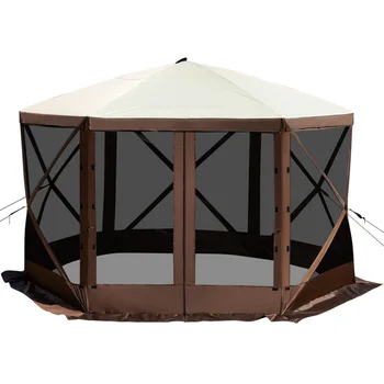 SucceBuy Gazebo da campeggio pop-up Tettuccio da campeggio 6 lati 12' x 12' / 10' x 10' Tenda parasole Tende e tetti Campeggio ed escursionismo 1