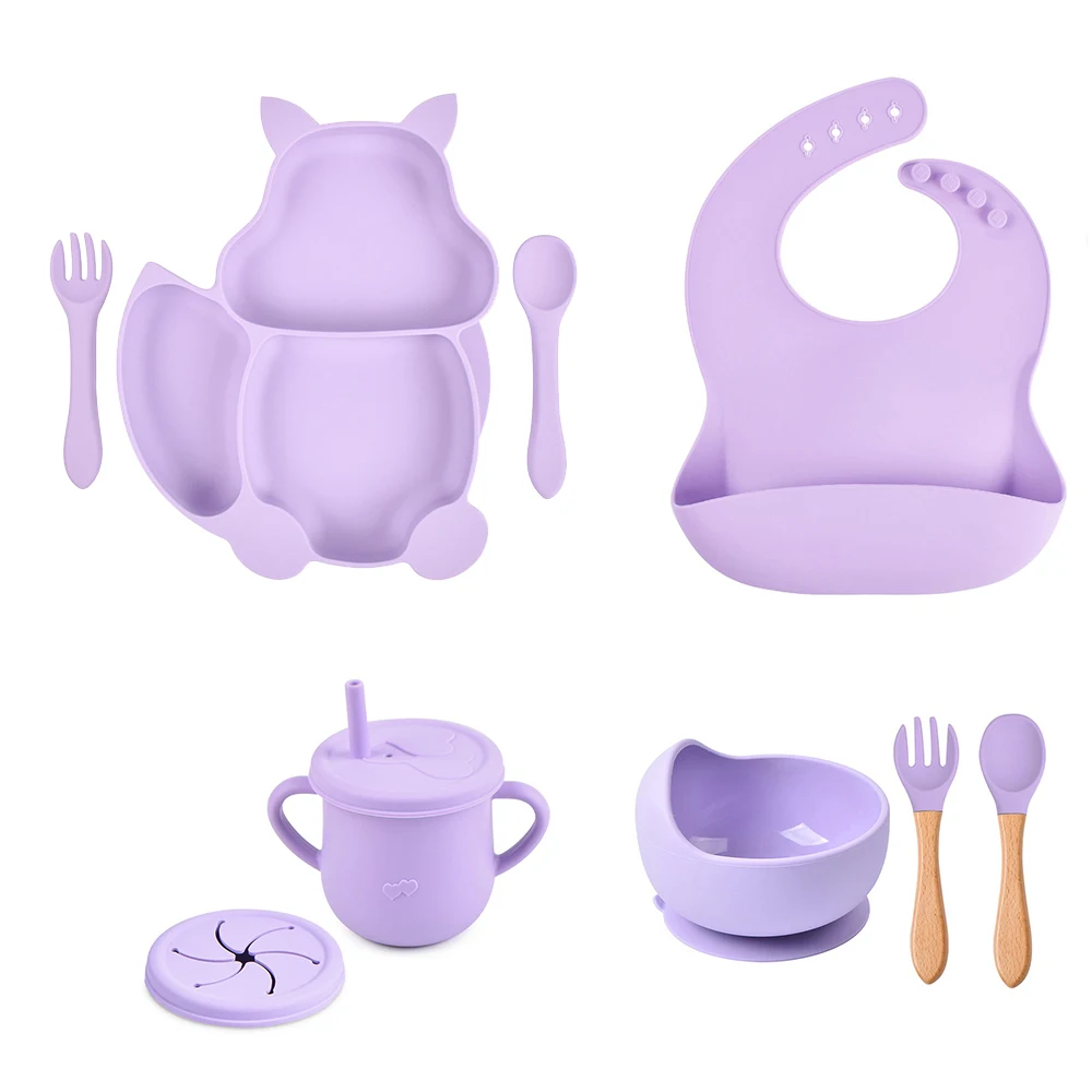 Baby Tableware Set 8Pcs/Set Silicone Non-slip Feeding Dinnerware