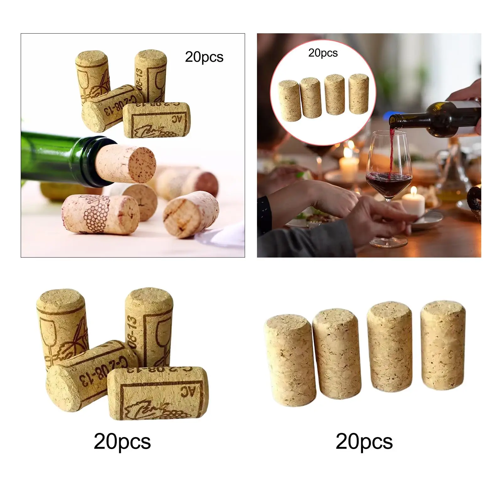 20x Wooden Bottle Corks, Beverage Bottle Stoppers Red Bottle Stopper  Replacement Corks Sealing Plug for Engagement Party Wedding Patterned 