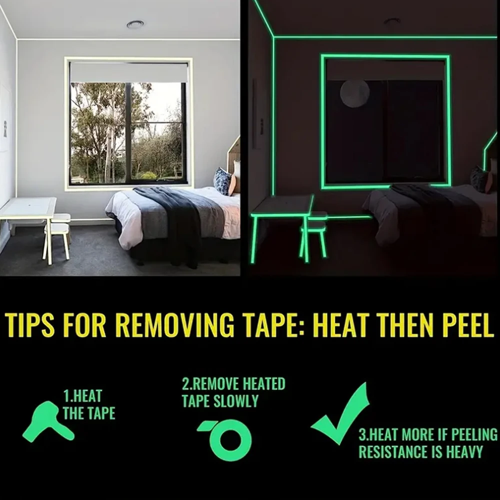 야광 테이프 자체 접착 글로우 보안 보호, 어둠 속에서 안전 무대 스티커, 홈 장식, 파티 용품 장식, 5M