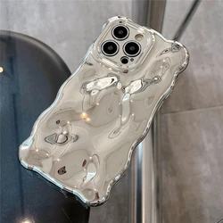Luxury Plating Wrinkle Wavy Edge 3D Soft Camera Protection Case - iPhone 13 (Silver)