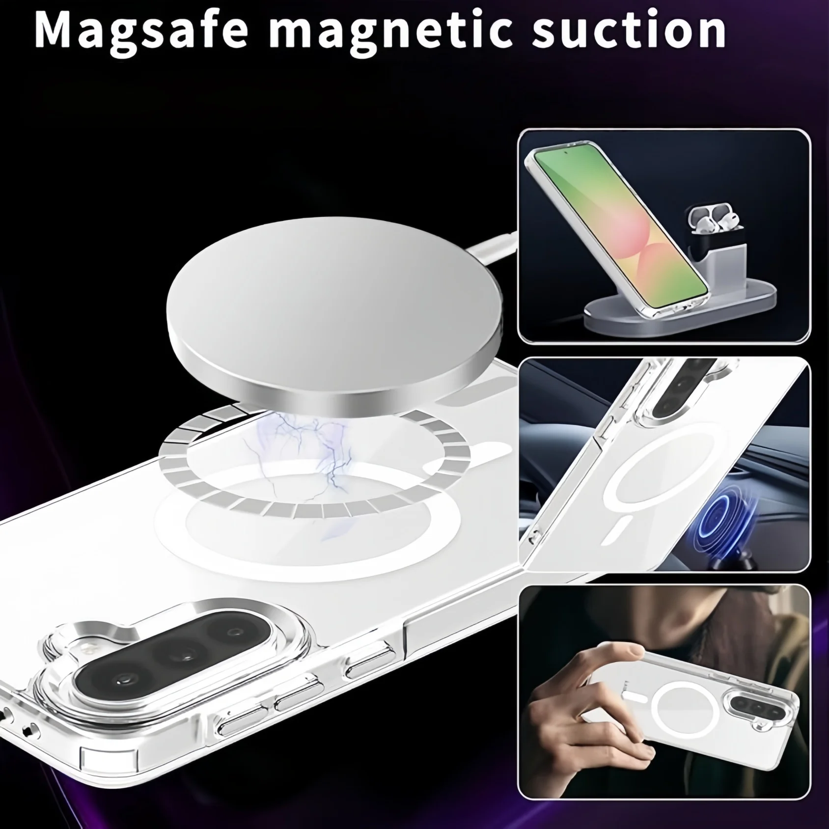Clear Transparent TPU Phone Case with Magnetic Shockproof Protection