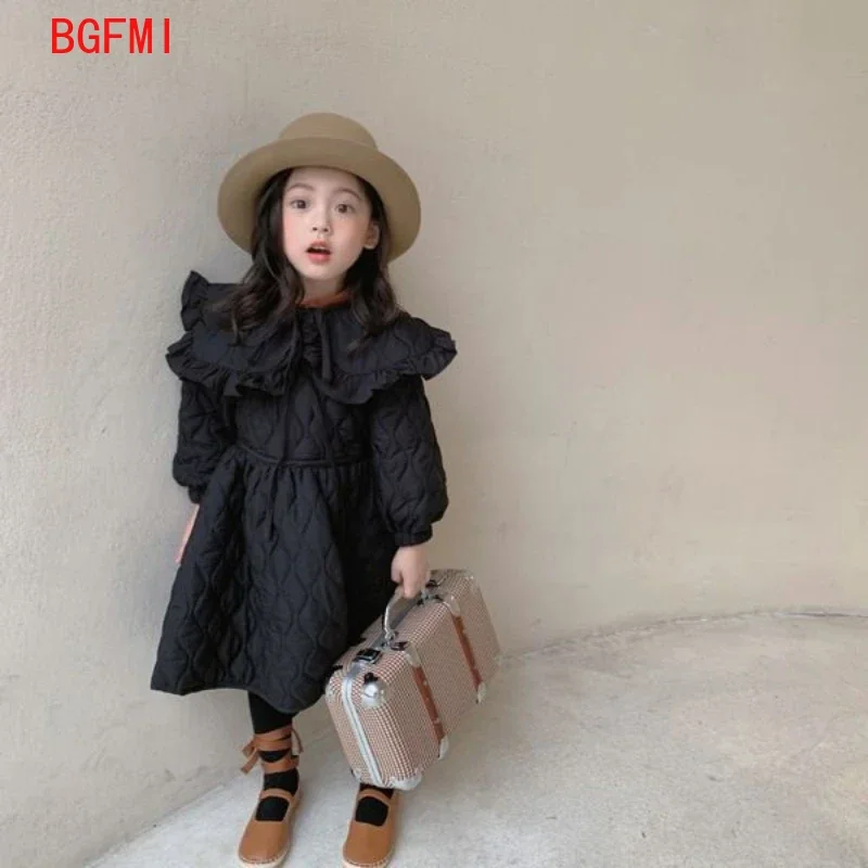 فستان سميك للفتيات الشتوي في سن المراهقة على شكل حرف a بطول الركبة وياقة مقلوبة ملابس دافئة للفتيات الصغيرات رداء عصري مريح وجميل