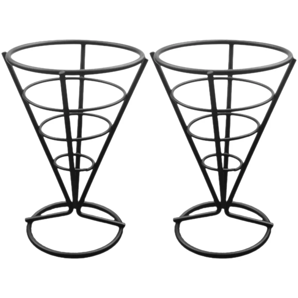

2 Pcs Cone Snack Holder Holders Cardboard French Fries Stand Stainless Steel Appetizer Display