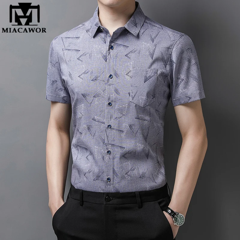 

New Luxury Print Men Shirts Cotton Summer Short sleeve Casual Shirts Men Korean Slim Fit Camisa Masculina Men Clothing C870