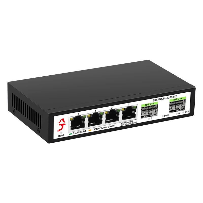 XikeStor 6 Port L2 Managed 2.5G Switch with 4 2.5G RJ45 & 2 10G SFP+ Ports for Web Management VLAN Division Port Aggregation