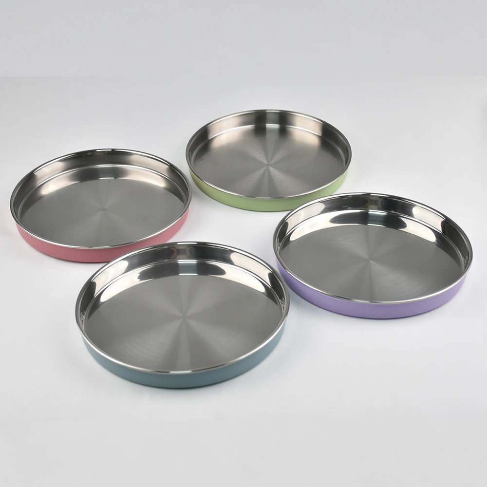 طبق دائري مخصص للأطفال من السيليكون والفولاذ المقا...