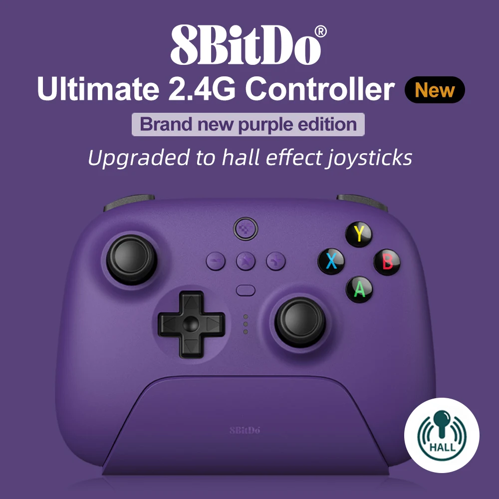 8Bitdo Pc Wireless Controller Ultimate 2.4G Gamepad Upgrade Joystick Effetto Hall Nuovo Colore Viola Per Windows 10 11 Andriod Ios