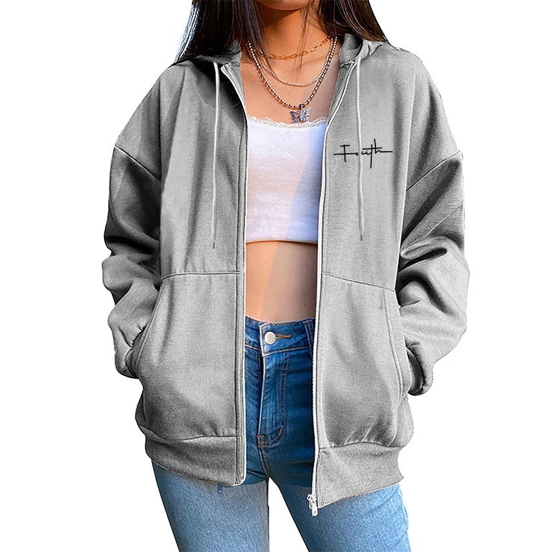 Fashion Hot Sale Women's Sweatshirt Zipper Cardigan Hooded Printing Outfit Casual Jogging Top Clothing Lady Versatile Sport Coat 6