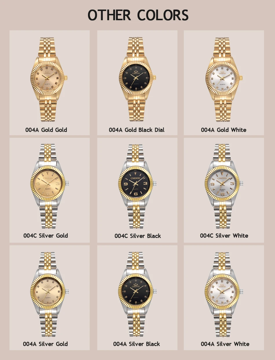 CHENXI Ladies Golden &amp; Silver Basic Quartz Watch Feminine Elegant Clock Luxurious Present Watches Girls Waterproof Wristwatch