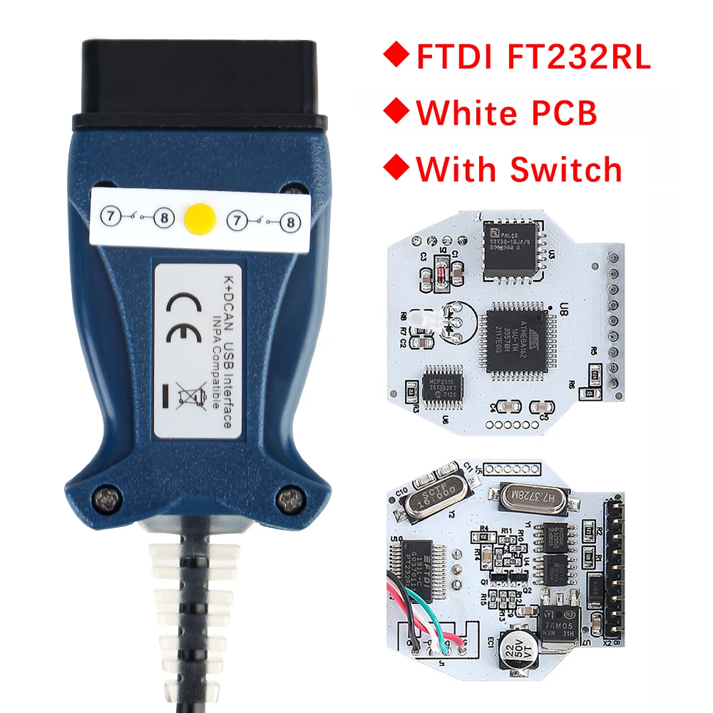 For BMW E Chassis E46 E60 E87 MINI R50 FTDI FT232 Chip INPA Cable K+CAN Car Diagnostic Tools with Switch OBD2 Scanner 6