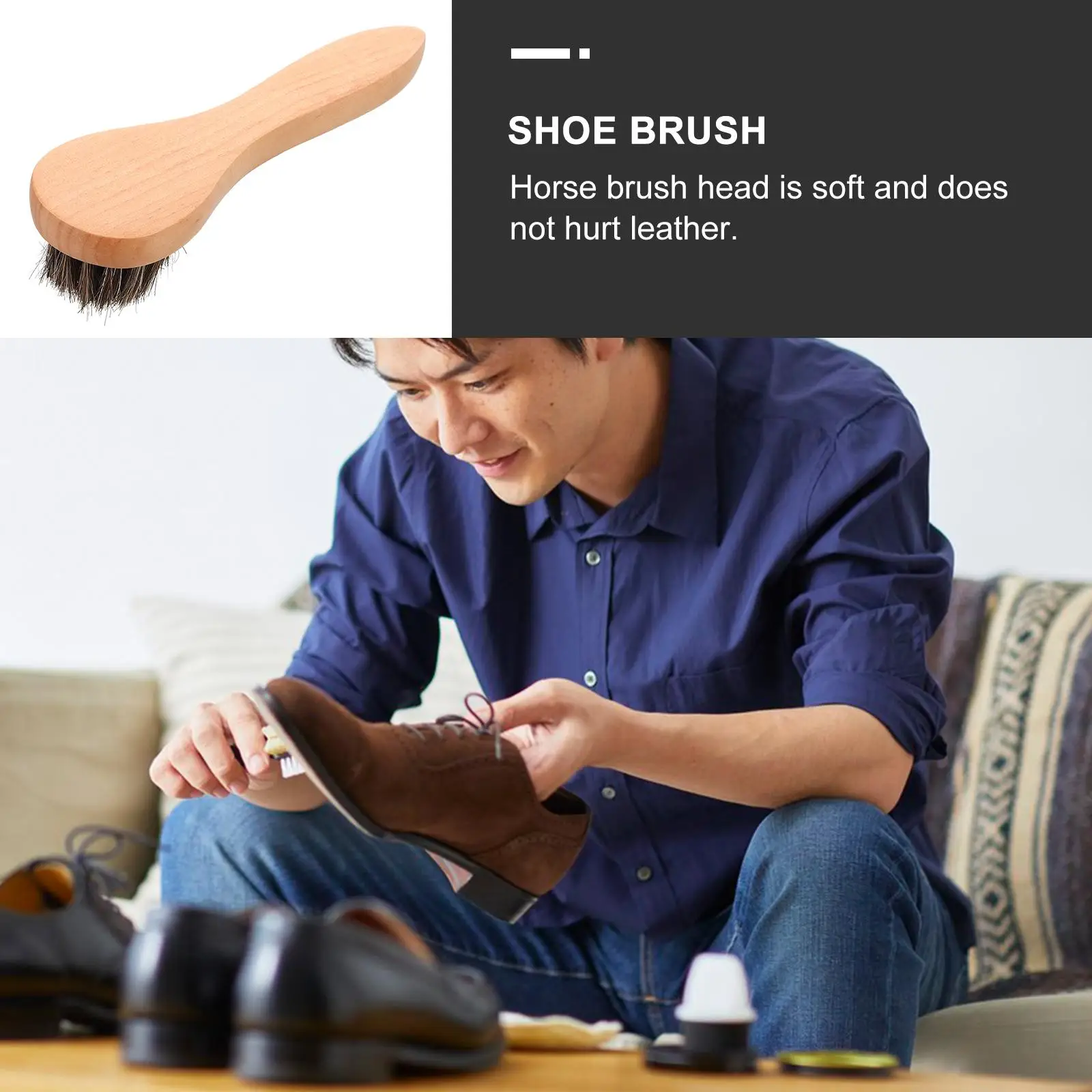 Horse Hair Brush Shoe Polish Kit Polishing Brushes Shoes Boot Shine Scrubber for 3