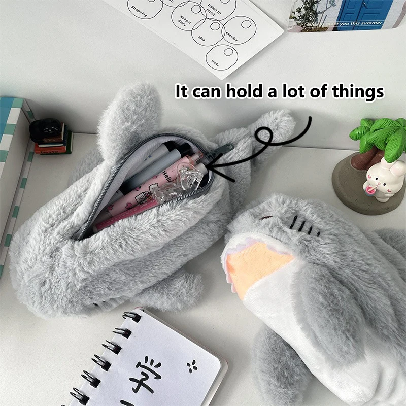 Pencil case Large Capacity Pen Pouch Stationery Storage Box Cute Plush Ocean Shark Portable Cosmetic Bag School Office Supplies