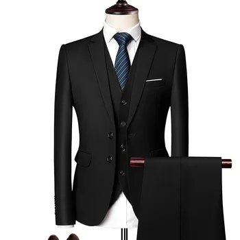 Alternative view of Blazers Set Suits for Men(Jacket + Vest + Pants)three Piece Set Solid Business Casual Slim Fit Formal Dress Groom Tuxedo Wedding