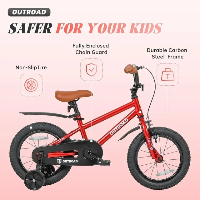 Children's 14/16/18 Inch Bike with Training Wheels and Dual Handbrakes for Ages 3-9