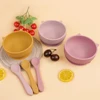 TYRY.HU 2pcs Silicone Baby Feeding Bowl Set Baby Learning Dishes Suction Bowl Set silicone Spoon Children Tableware Baby Stuff 6