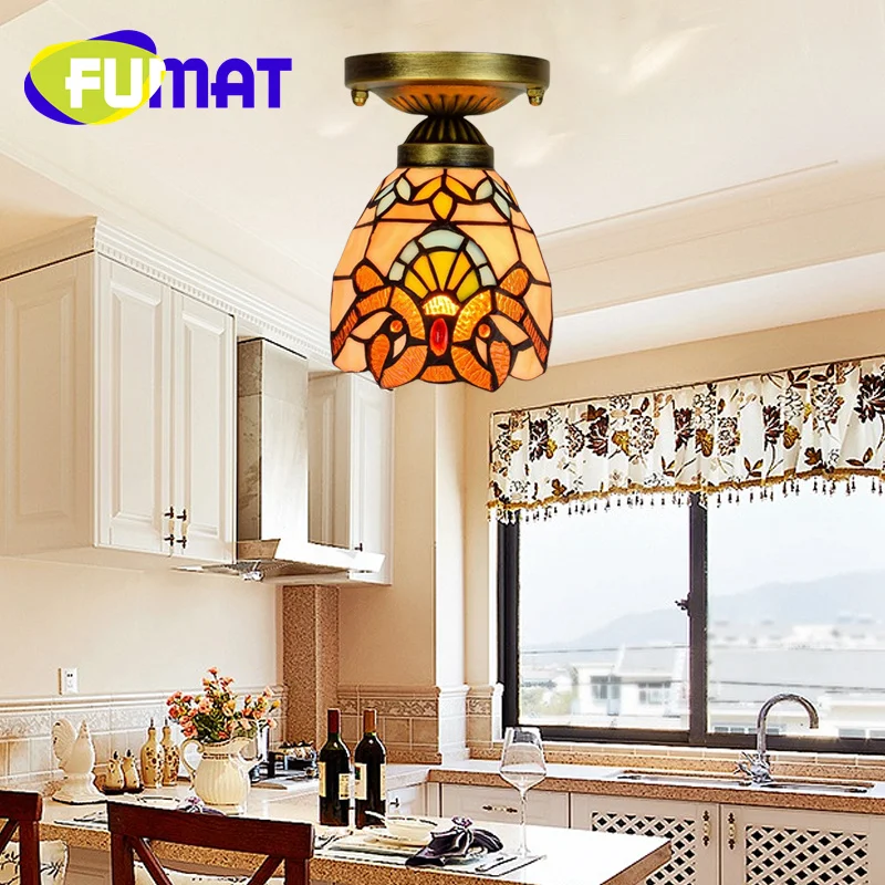 

FUMAT Tiffany 6inch glass ceiling light deco bedroom aisles hallway balconies Yellow Baroque style lighting overhead light