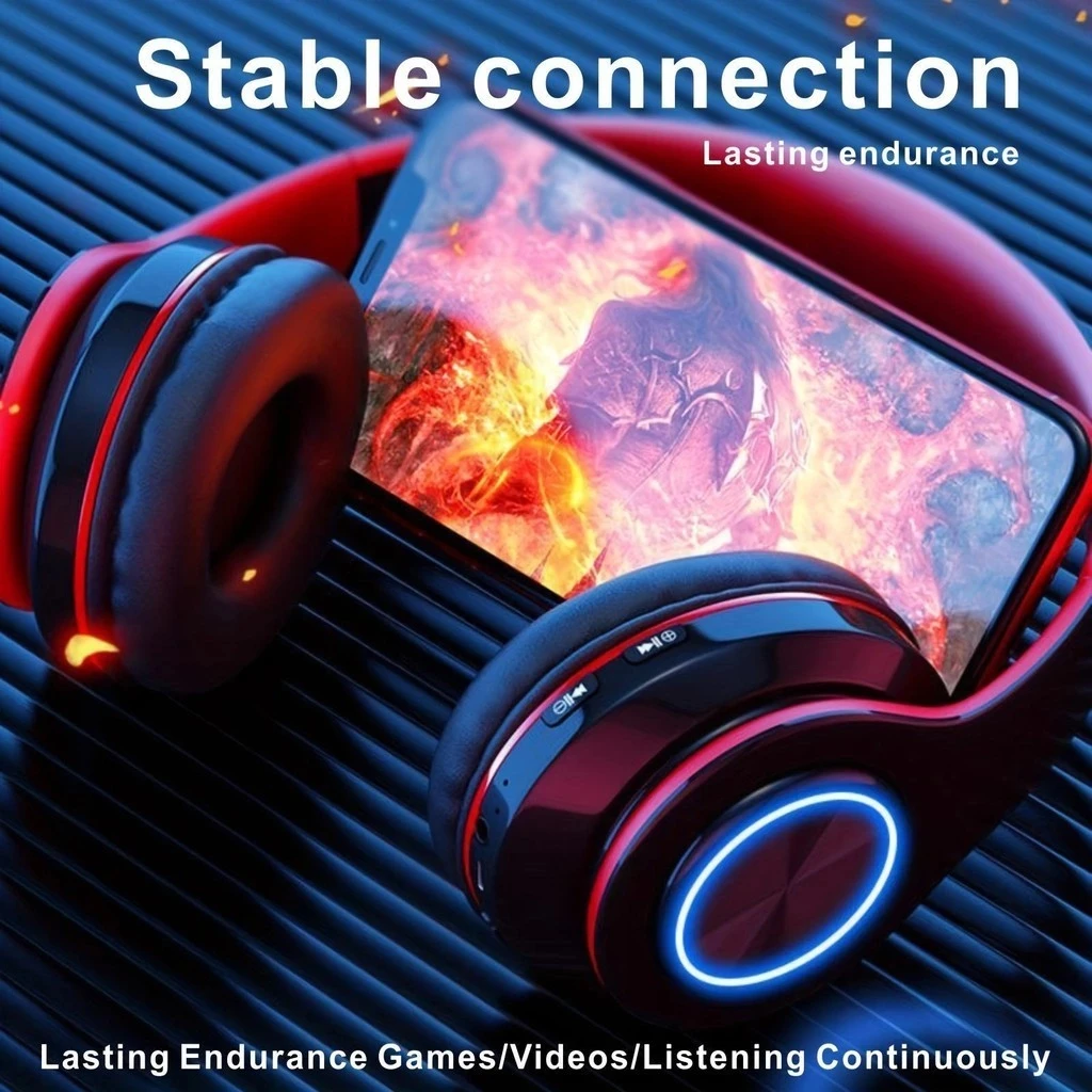 Wireless Bluetooth 5.0 Headphone With Microphone On-Ear Headset Stereo Sound Earphones Sports Gaming Foldable Headphones Game 4