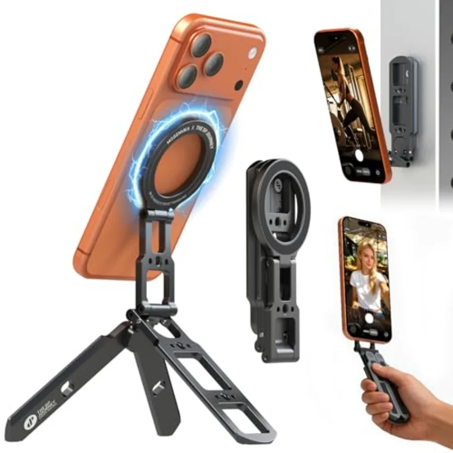 Dual Magnetic Phone Tripod for MagSafe Tripod Foldable Double Magnet Mount Pocket Cell Phone Stand for iPhone 17/16/15 Pro Plus