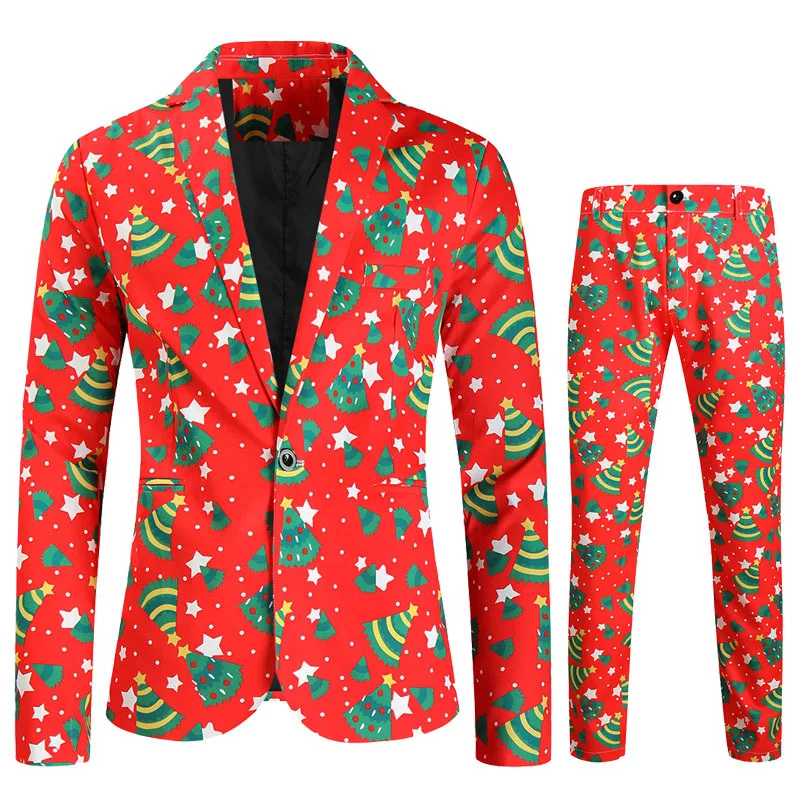 Hot Christmas 3D Digital Printed Mens Suit 2 Pieces Set, Festive Casual Handsome Tide Blazer with Pant, 14 Styles Available