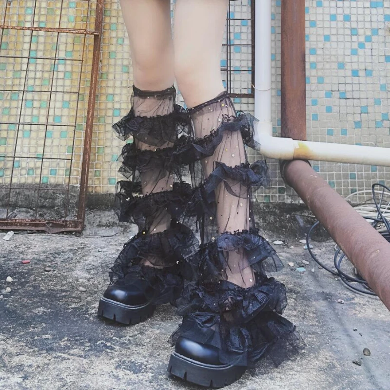 틈새 레이스 패치워크 레그 세트, 달콤하고 시원한 순수 욕망 스타일, Y2K 양말, 미들 튜브 파일 파일, 로리타 레그 양말