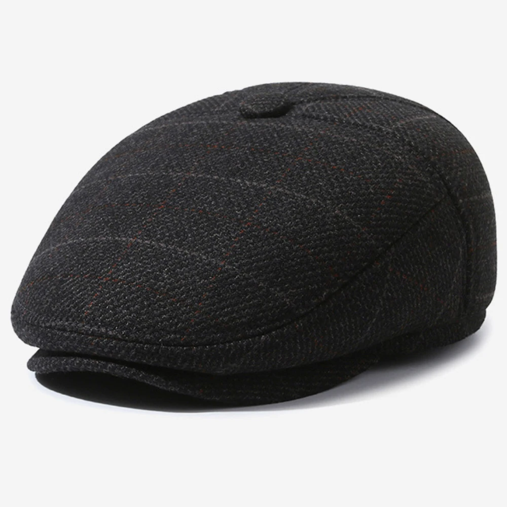 HT4980 Herren Berets Vintage Plaid Baskenmütze Hut Dicke Warme Herbst Winter Hüte für Männer Papa Großvater Flache Kappe Männliche Earflap Baskenmütze Kappe – Detail 6