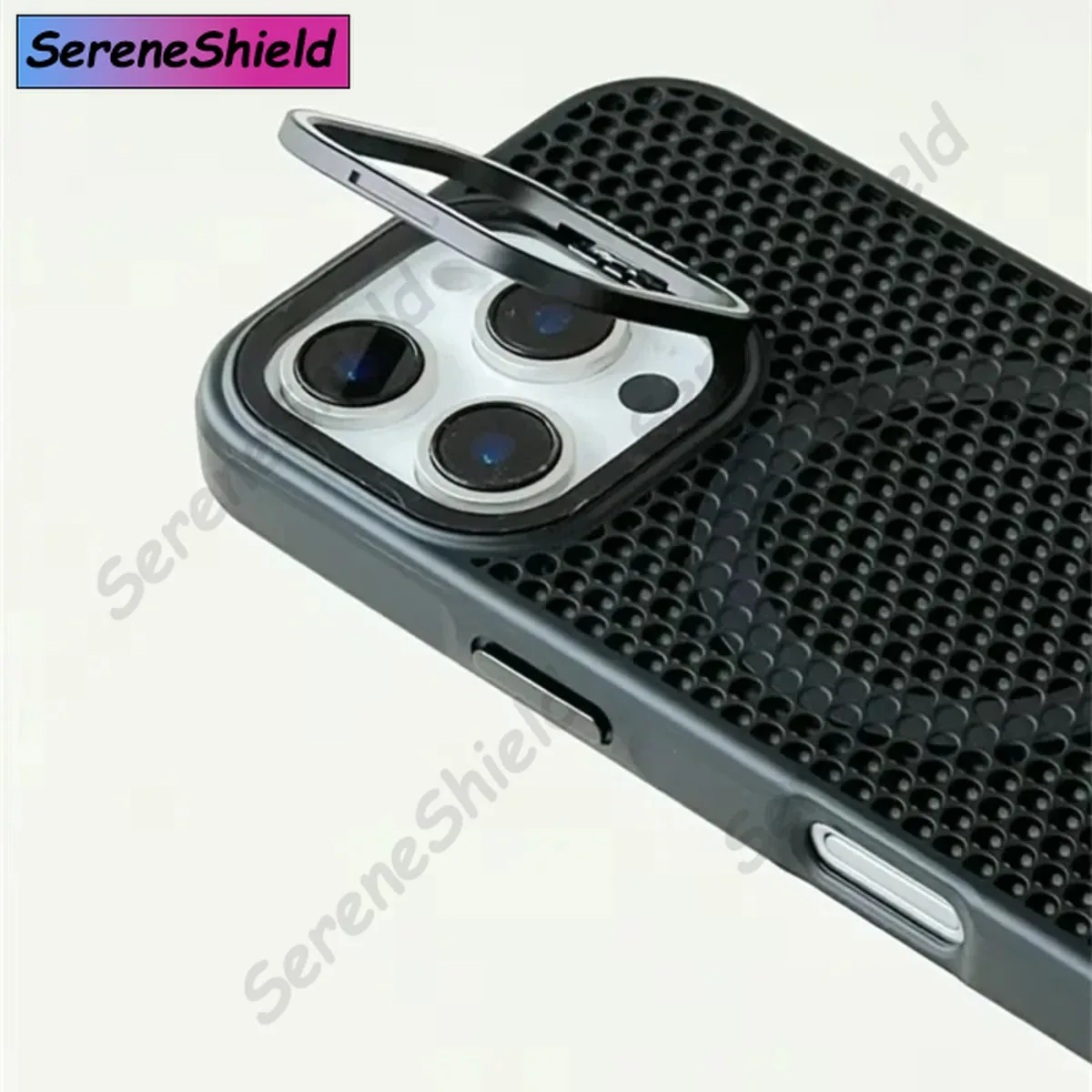 Honeycomb Grid Mesh Cooling Phone Case with Alloy Lens Bracket and Wireless Charging Capability