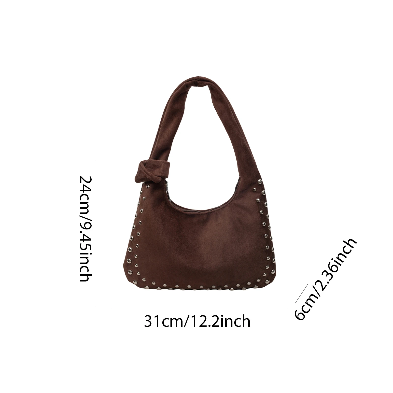 Retro Faux Suede Rivet Shoulder Bags Large Underarm Bag Slouchy Tote Handbag Fall Accessories 2000s Streetwear