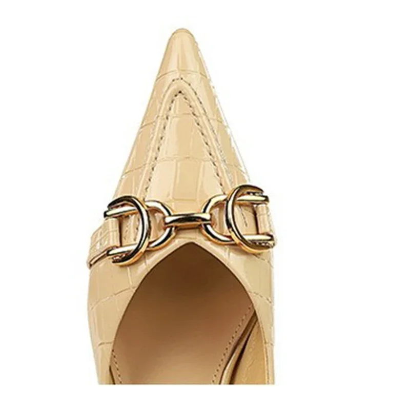 Women 4.5cm High Heels Elegant Patent Leather Pumps Female Sexy Metal Buckle High Heels Lady Fashion Pointed Toe Shallow Shoes 3