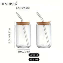 Can Shaped Glass Cups with Bamboo Lids & Glass Straws - 18.6oz (540ml) Drinkware for Beer, Iced Coffee, Wine & Cocktails (400Ml 2PCS)