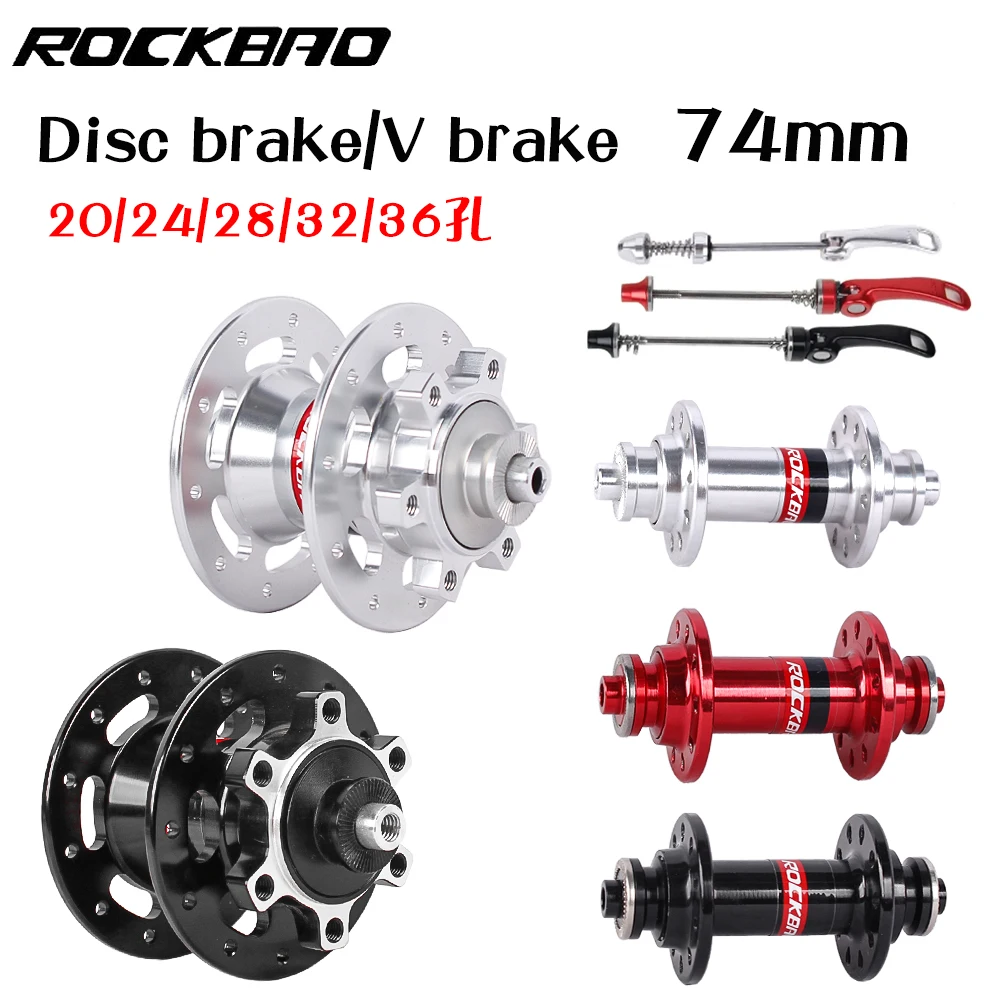 Folding Front Drum 74mm Small Wheel Disc Brake V Brake Aluminum Alloy 2 bearing 20 24 32 36Hole Black and Red Wheel Hub