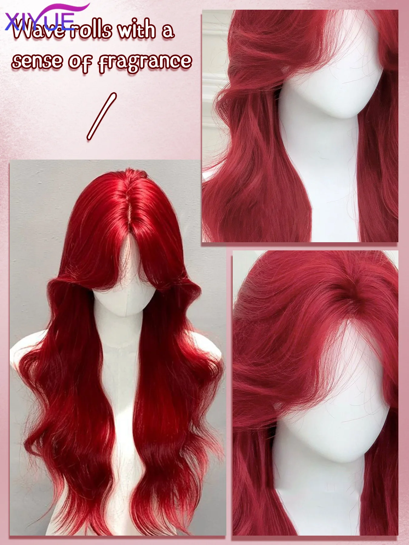 XIYUE Red Synthetic Wig for Women Long Curly Wavy Cute Wigs Middle Part Hair Wigs Halloween Cosplay Daily Party Wigs 26 inch