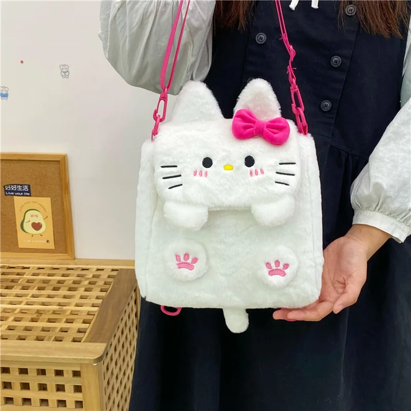 MBTI Plush Hello Kitty Womens Shoulder Bag Fluffy Soft Cute Small Doll Fashion Backpack Kawaii Cat Lolita Female Crossbody Bag