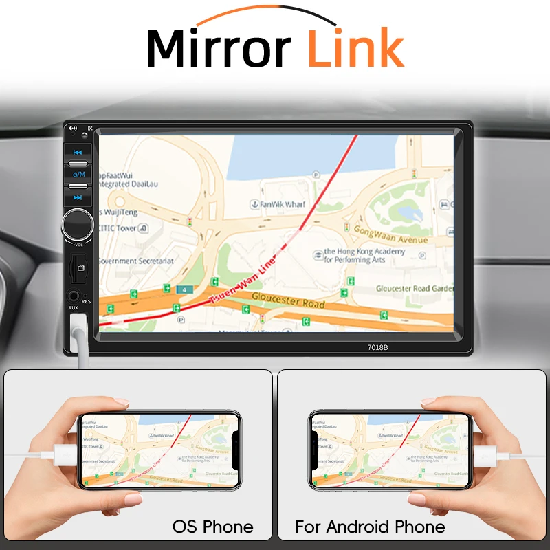 2din Car Radio MP5 Multimedia Player 7" Touch Screen Wired CarPlay Android AUTO