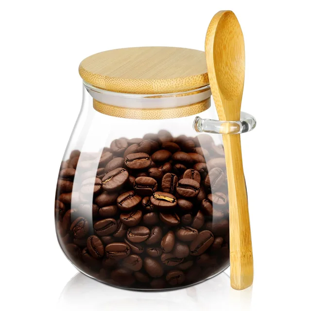 Glass Airtight Storage Tea Sugar Canister With Wooden Spoon Kitchen Pantry Sealing Container For Loose Leaf Tea Coffee Spices 6