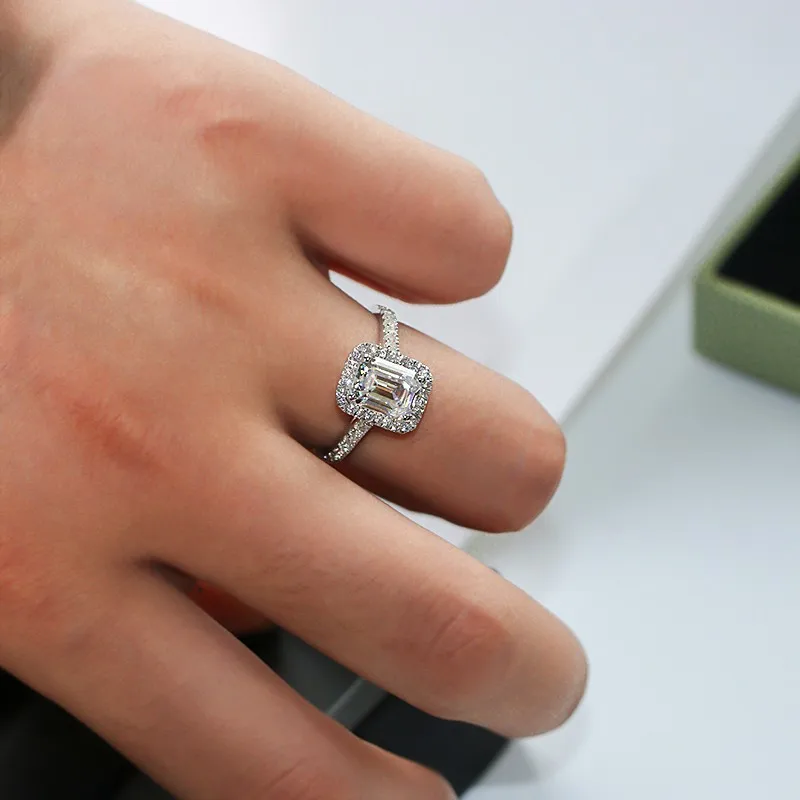 Luxury Emerald cut 2ct Diamond cz Promise ring 925 sterling silver Engagement Wedding Band Rings for women Bridal Party Jewelry Silver Ring