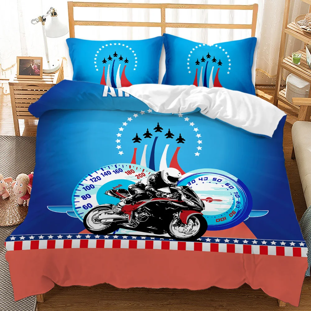 Motorbike Comforter Cover Set Queen Size,Boys Motocross Rider Duvet Cover,Teens Racing Motorcycle Dirt Bike Bedding Set Child 