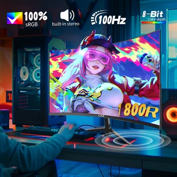 LXZ Curved Monitor 27 inch 100Hz, PC screen with speaker 1080P, 1800R 75Hz computer monitor with Eye Care technology HDTV VGA, s 2