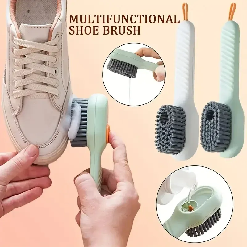 1pc/2pcs Multifunction Cleaning Shoe Brush Soft Automatic Liquid Shoe Brush Long Handle Clothes Soap Brush With Hook Clean Tool