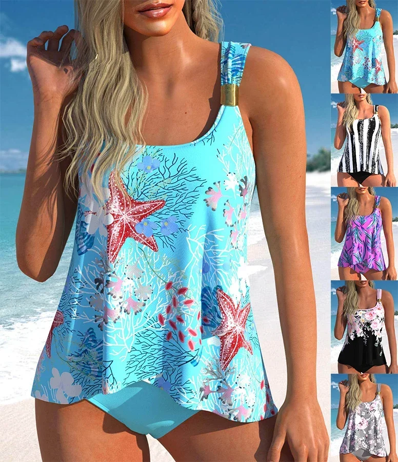 Women's Sexy Casual Resort Style Swimwear Strap Neck Fashion Women's Bikini Starfish Printed Swimsuit Suit S-6XL 1