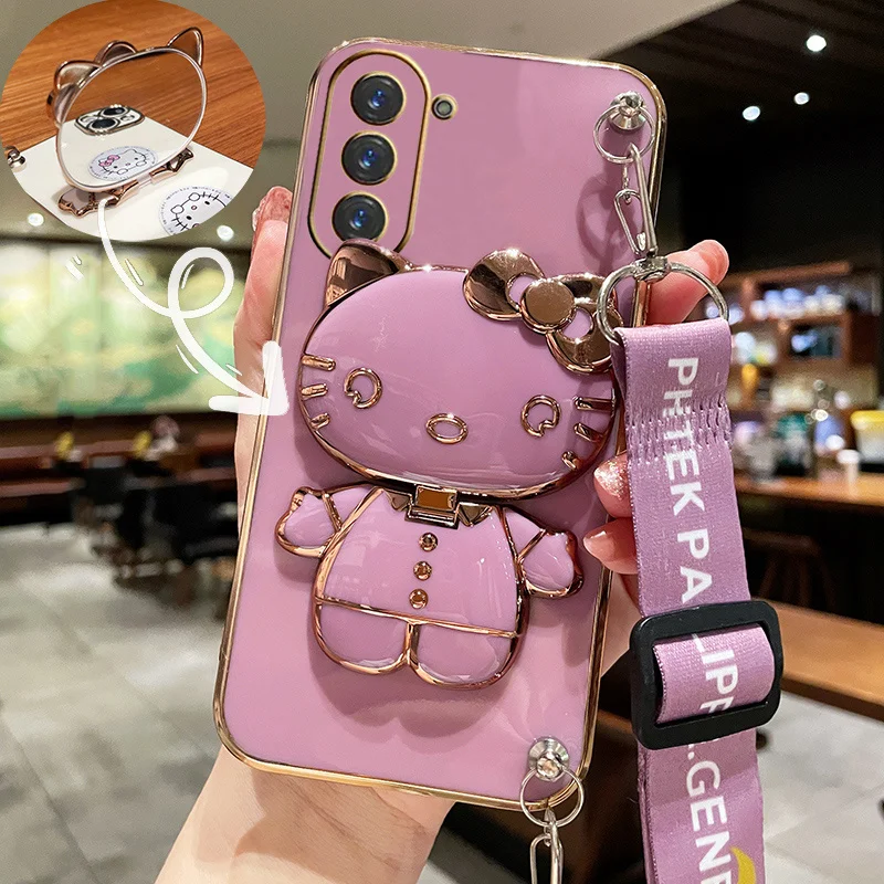 thumbnail image 1 of Hello Kitty Holder Bracelet Strap Lanyard Plating Phone Case For Samsung Galaxy A53 A73 A13 A23 A33 A12 A22 A32 A52 A52S A72 A04, 1 of 5