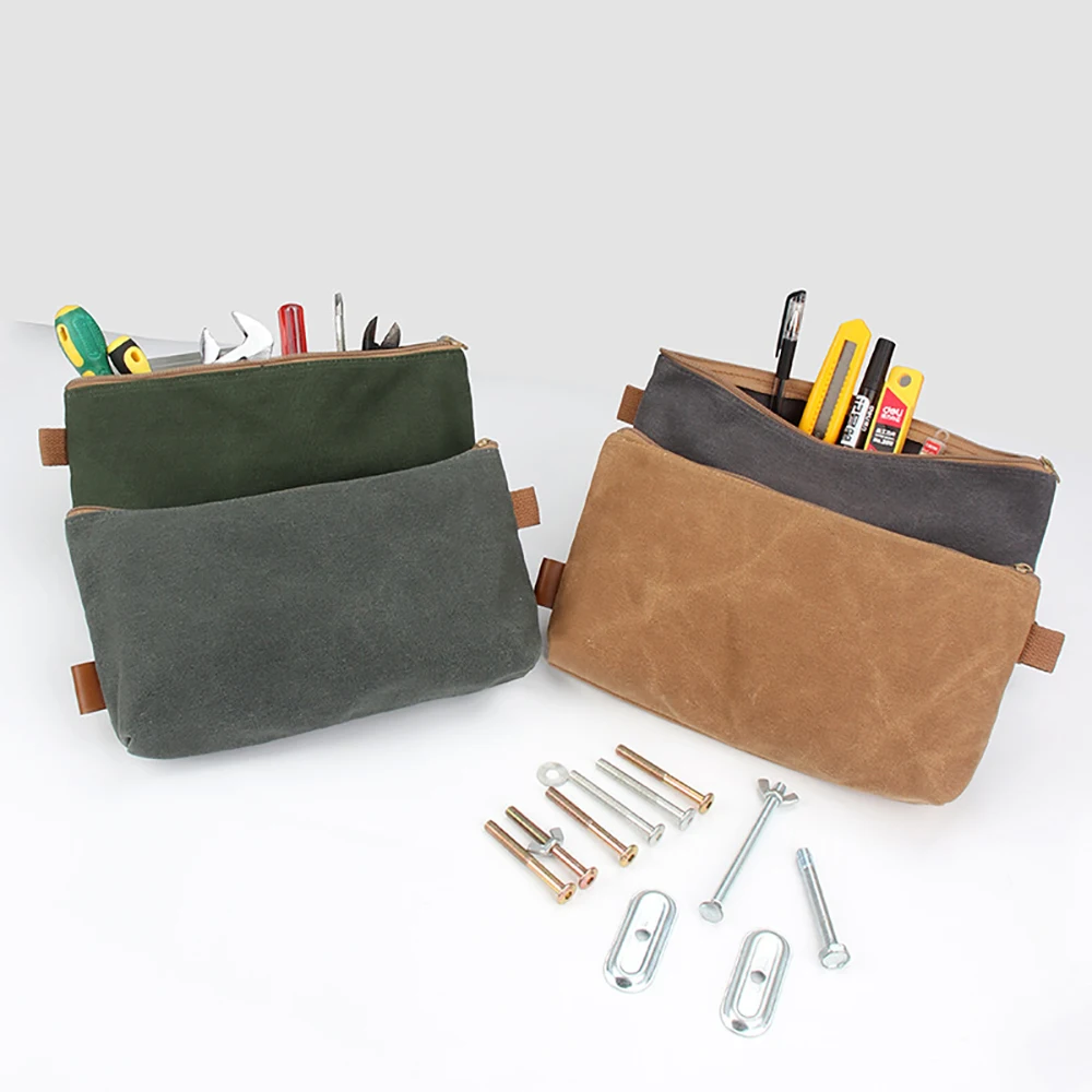 

6Pcs Multipurpose Bag Wet wax Canvas Tool Bag, Heavy Duty Canvas Tool Tote Bag With Reliable Metal Zipper,Hardware Tool Bag