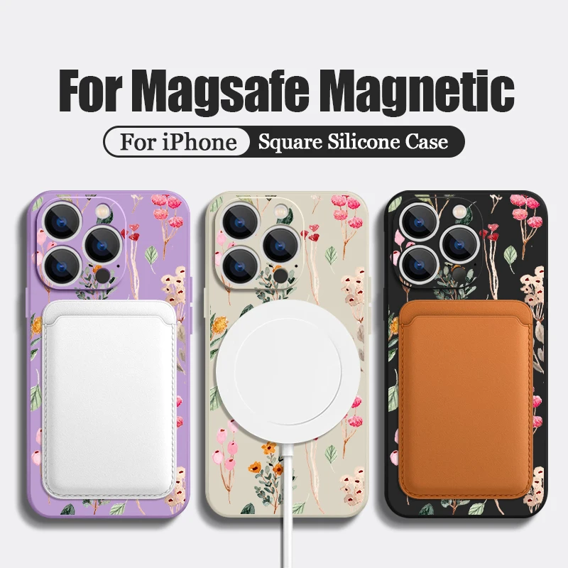 Magnetic Floral Lanyard Phone Case with Built-in Metal Plate