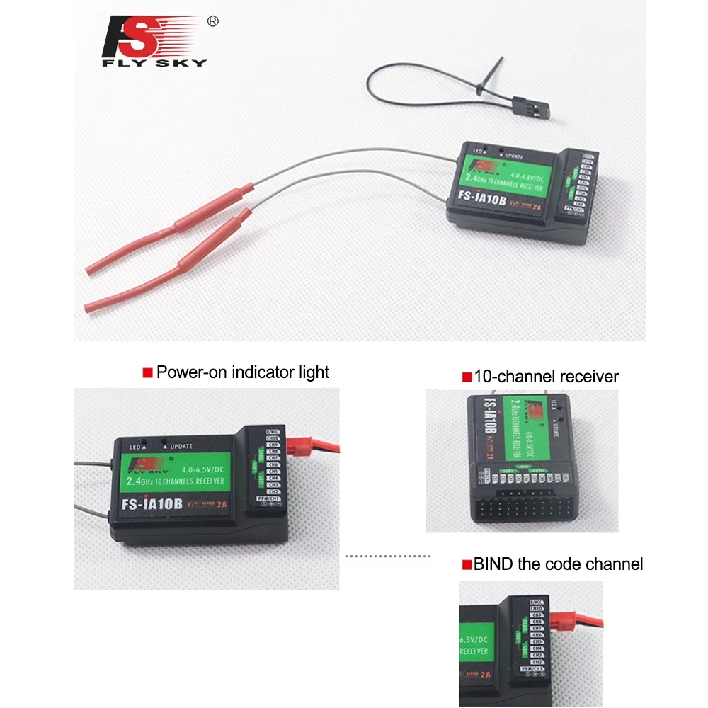 Détail des connecteurs du récepteur Flysky FS-iA10B 10 canaux 2.4GHz pour hélicoptère RC