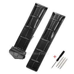 Cowhide Leather Waterproof Watch Strap with Metal Folding Buckle - 24mm (Black - Black)