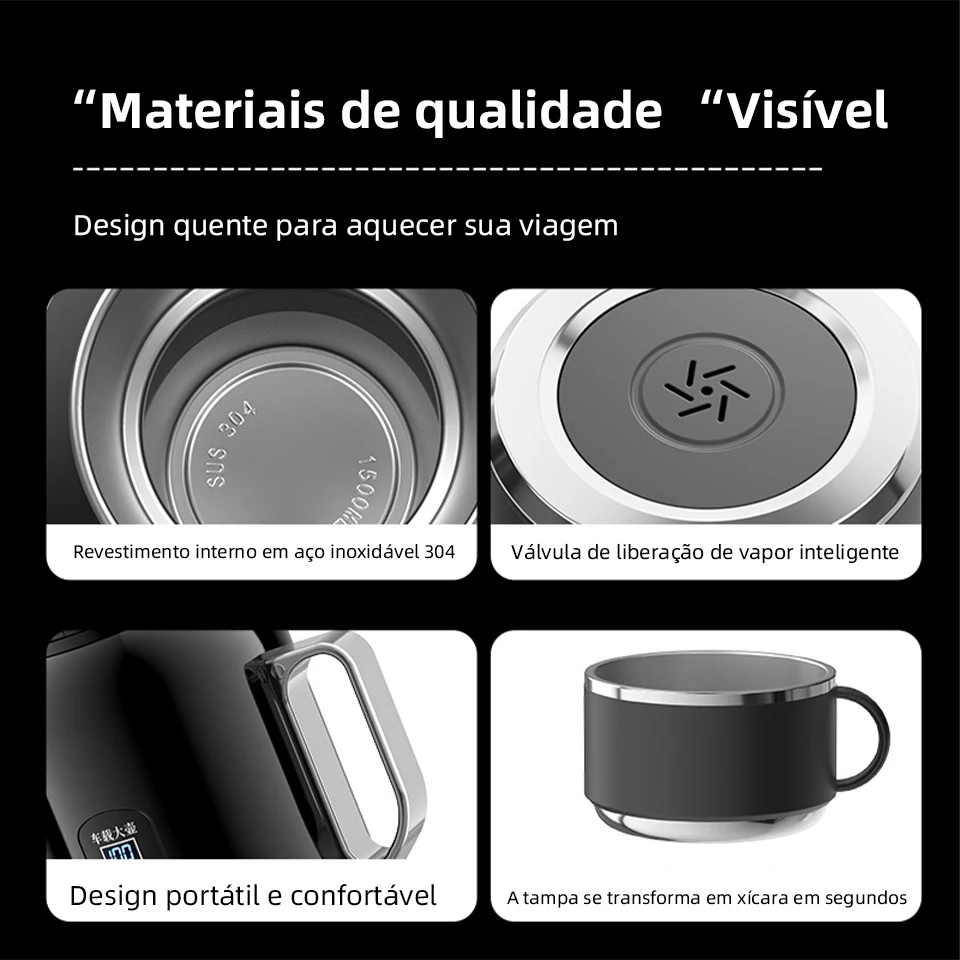 Chaleira elétrica universal com controle de temperatura inteligente, 12v/24v, 1 capa, garrafa térmica de viagem para carro de dupla finalidade - Imagem 2